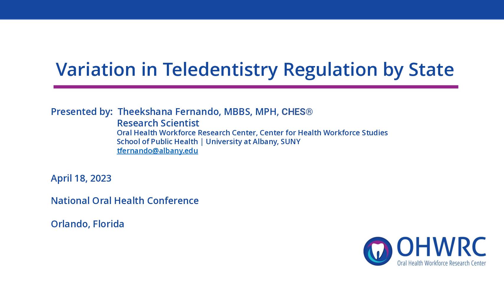 Variation in Teledentistry Regulation by State